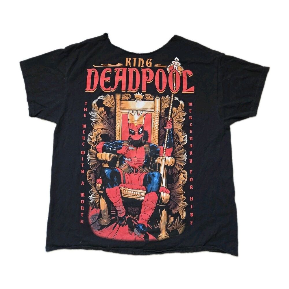 Marvel King Deadpool Graphic Tee Cut Neckline Black T Shirt Mens Large GUC
